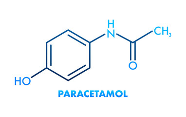 Paracetamol formula for medical design. Paracetamol chemical formula on white background - obrazy, fototapety, plakaty
