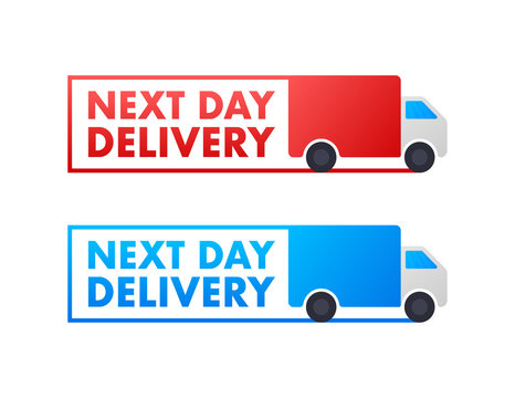Flat set with red next day delivery on white background for promo design. Business vector icon
