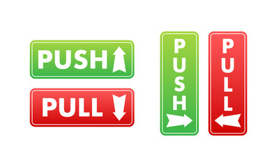 Pull push in flat style on white background. Vector design