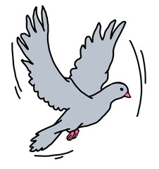 Fototapeta premium White dove is symbol of peace, hope, love in the world. Flying pigeon like holy spirit brings freedom, joy, grace. Hand drawn retro vintage illustration. Old style comics cartoon line drawing.