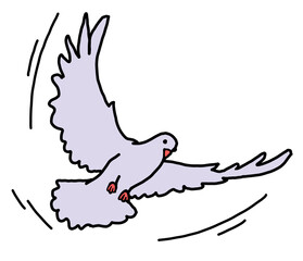 White dove is symbol of peace, hope, love in the world. Flying pigeon like holy spirit brings freedom, joy, grace. Hand drawn retro vintage illustration. Old style comics cartoon line drawing.