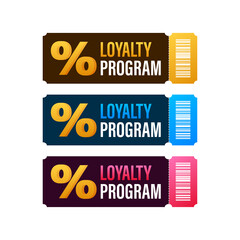Loyalty program in flat style. Discount coupon. 3d coupon reward. Discount, loyalty program, promotion