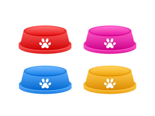 Cartoon pet plate on white backdrop. 3d vector illustration. Pet food bowl