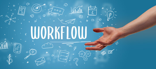 Close-Up of cropped hand pointing at business inscription