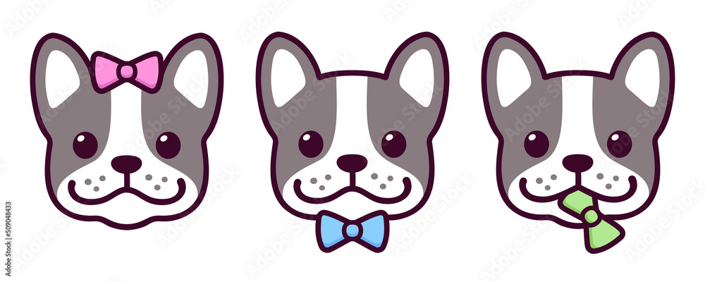 Wall mural cute frenchie dog gender icon set