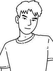 black and white of cute man cartoon for coloring