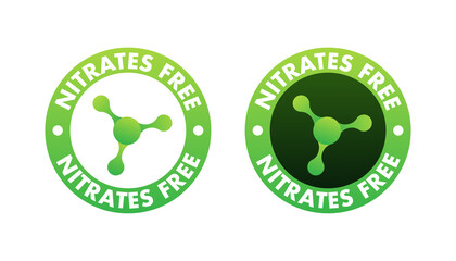 Nitrates free green symbol. Nitrate Forbidden. Nutrition Certified. Vector stock illustration.