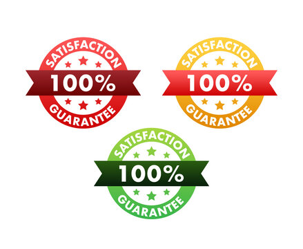 Ribbon with gold 100 guarantee. Banner sale. Business circle. Approval icon. Vector stock illustration