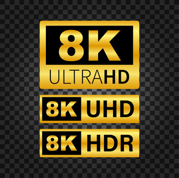 8K Ultra HD label. High technology. LED television display. Vector illustration