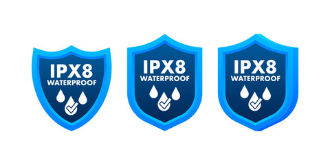 IPX8 waterproof, water resistance level information sign