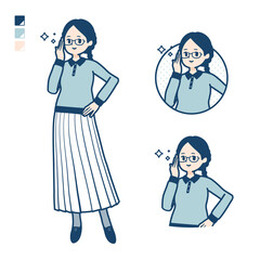 眼鏡をかけた女性が眼鏡をクイっとしているイラスト