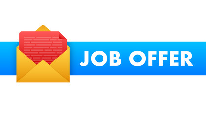 Envelope with Job offer message. Recruitment, Candidates. Work search success. Vector stock illustration