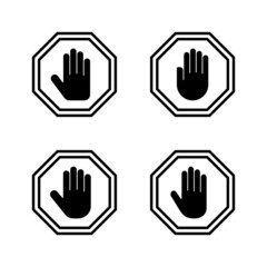 Stop icon vector. stop road sign. hand stop sign and symbol. Do not enter stop red sign with hand