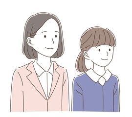 Fototapeta premium 一緒に上を見上げる女性教師と制服姿の女子学生