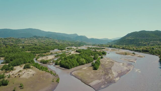 scenic drone shot of a huge river and its cascades. High quality 4k footage