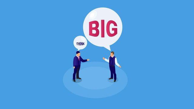 Two businessmen standing with think big text