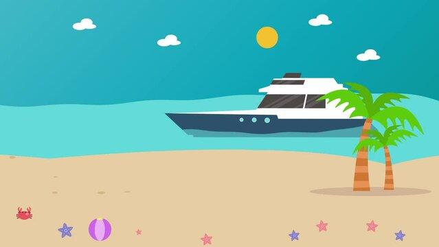 White yacht moving around beautiful beach