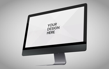 Computer screen on white background mock up. Computer modern monitor design. mock up isolated on gray background PSD. Save with clipping path.