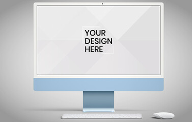 Computer screen on white background mock up. Computer modern monitor design. mock up isolated on gray background PSD. Save with clipping path.