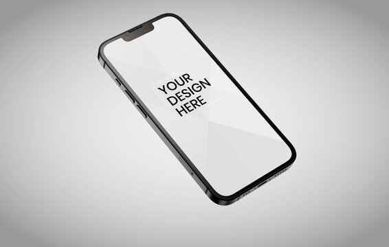 smartphone screen on white background mock up. Phone modern screen design. mock up isolated on gray background PSD. Save with clipping path.