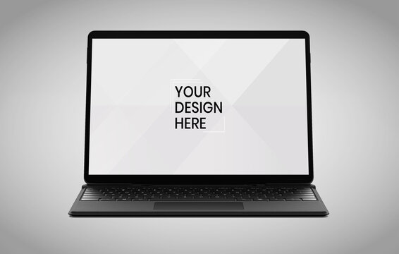 Laptop screen on white background mock up. computer modern screen design. mock up isolated on gray background PSD. Save with clipping path.