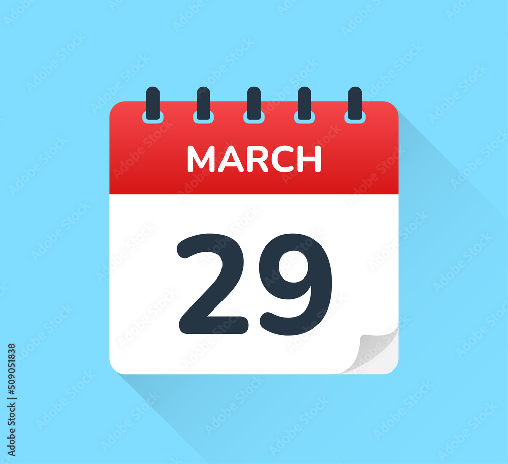 Poster march 29, twenty-nine of the month. vector flat design of daily calendar icon. date and day of the y