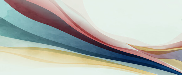 Abstract fluid art background in blue, pink and gold with waves or hills. Landscape ink art banner for decoration design, print, interior design, wallpaper