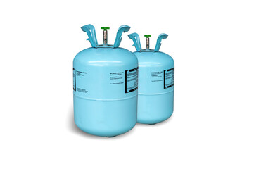 A tank of Refrigerant isolated on white background.R32 Refrigerant. R32 refrigerant is also known as difluoromethane and belongs to the HFC family of refrigerant.