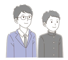 Naklejka premium 一緒に上を見上げる男性教師と学ラン姿の男子学生