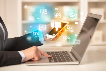 Young person surfing on social media network