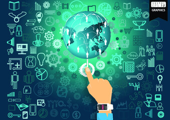 Illustration business.design modern  idea and concept think creativity. for brainstorm,Social network,success,plan,think,search,analyze,communicate, futuristic idea innovation technology.