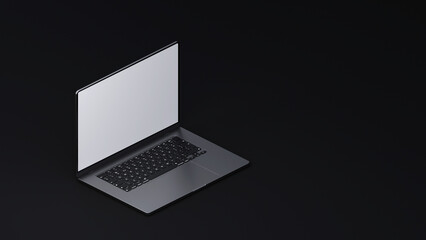 Isometric Elegant Laptop Mockup. 3D render, dark background, modern design. 