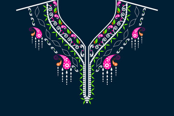 Ethnic Neck Collar Embroidery for fashion and other uses in vector. Geometric oriental pattern ethnic traditional flower necklace embroidery designs for fashion clothes, t-shirts in tribal style.