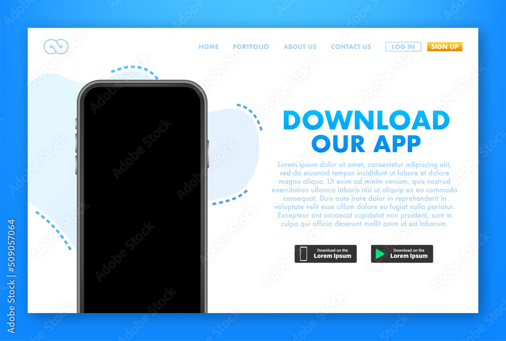 Poster 3d button with download our app for web page design. business ad banner