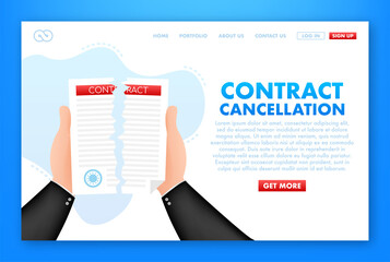 Contract cancellation business concept. Sign forbidden. Vector stock illustration.