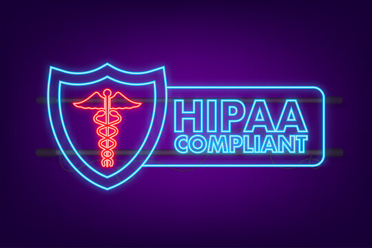 Hipaa compliant. Checkmark neon icon. Vector design. Logo symbol