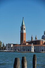 San Giorgio Bell Tower in Venice. View of Venetian Island. View from Saint Marco Square