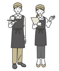 カフェやコーヒーショップの店員のベクターイラスト素材／飲食店／アルバイト
