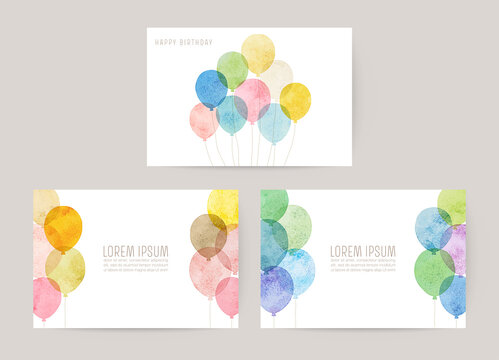 cards for invitation, birthday. watercolor balloons illustration