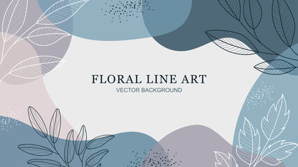 Simple botanical line art with abstract shape background