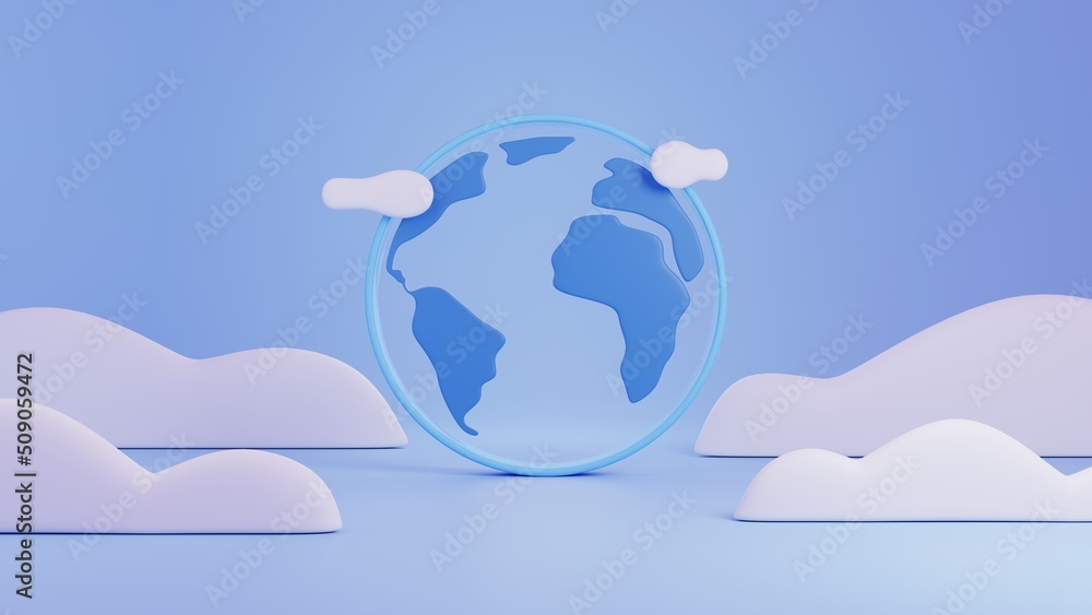 Aufkleber Earth and Clouds on pastel color background.Minimal scene for mockup design. 3D rendering illustration.