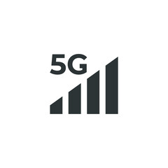 Fototapeta premium Vector sign of the 5G signal strength mobile phone symbol is isolated on a white background. 5G signal strength mobile phone icon color editable.