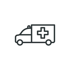 Vector sign of the Ambulance truck symbol is isolated on a white background. Ambulance truck icon color editable.