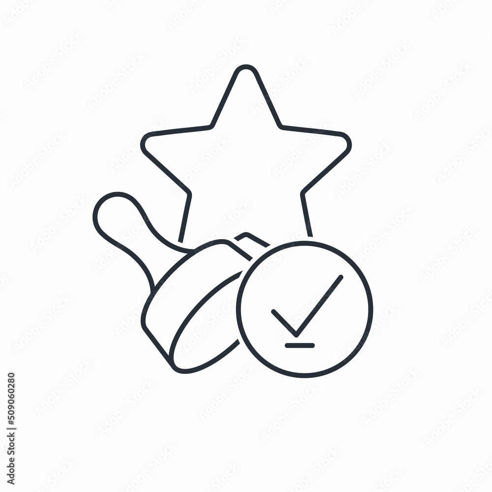 Poster star marked with a checkmark. quality. vector linear icon isolated on white background