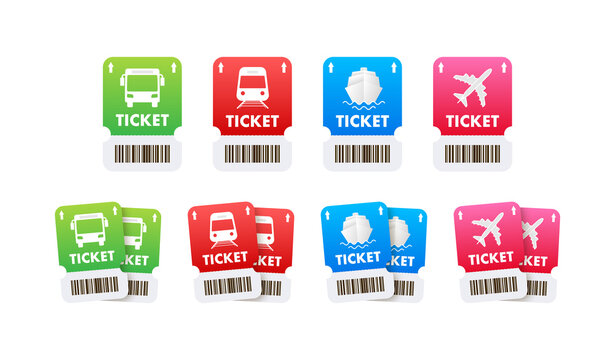 Travel Tickets For Bus, Plane And Train. Isolated Subway And Railway Pass Card. Isolated Vector Illustration