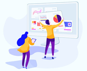 office worker vector illustration holding business chart