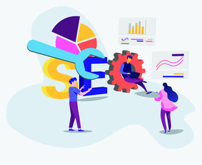 Parts of Business work. Business solution. Business vector illustration. seo optimization strategies