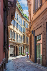 Fototapeta na wymiar Street in the historic centre of Milan, Lombardy, italy