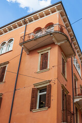 Fototapeta na wymiar Facades of Old Houses in in Historic Center of Verona