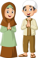 Happy muslim man and woman cartoon